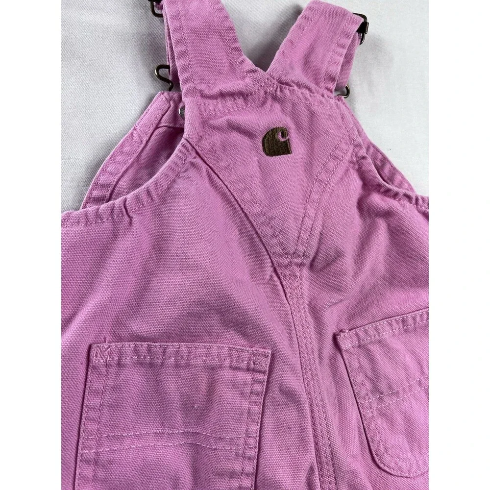 Carhartt Overalls Girls 6 Months Pink Canvas Bibs Pockets Heart Hardware Canvas